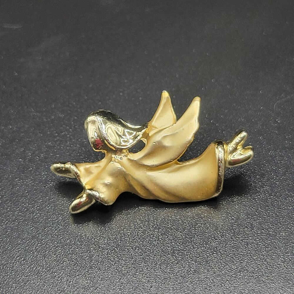 Vintage Gold-Tone Angel Lapel Pin with Halo  Religious Christmas Christian
